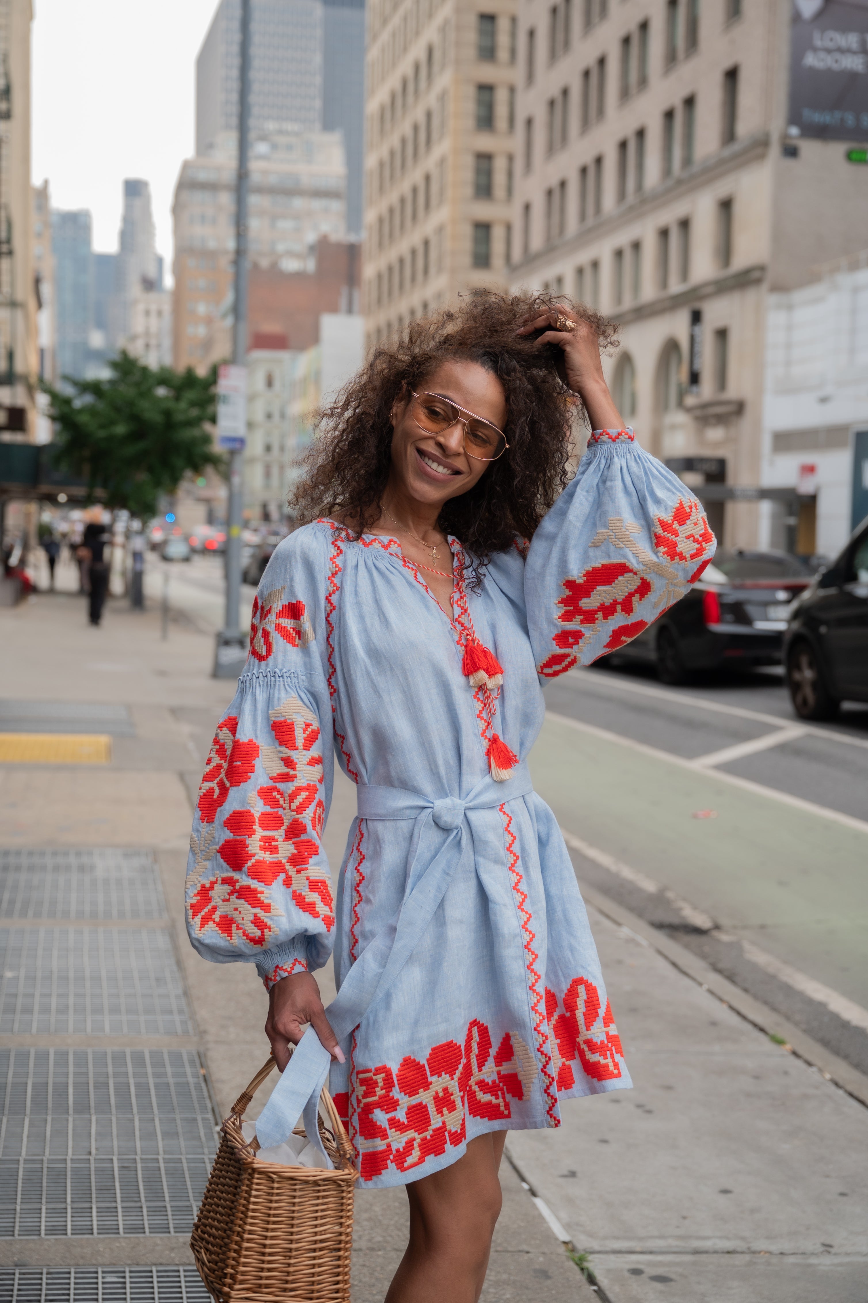 Pixel Rose Light Blue Mini Dress