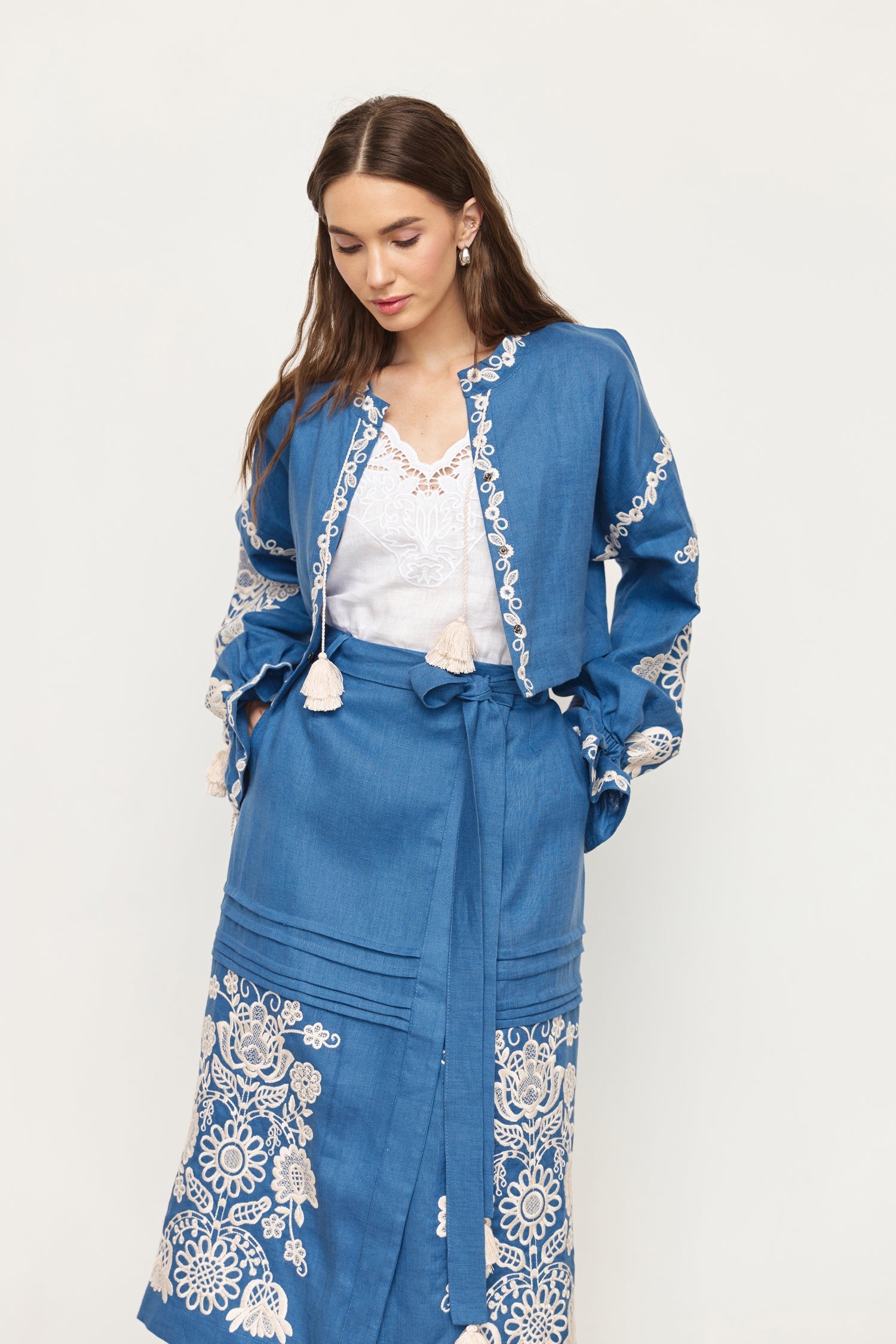 Annabo "Bijou Blossom" Jacket Steel Blue