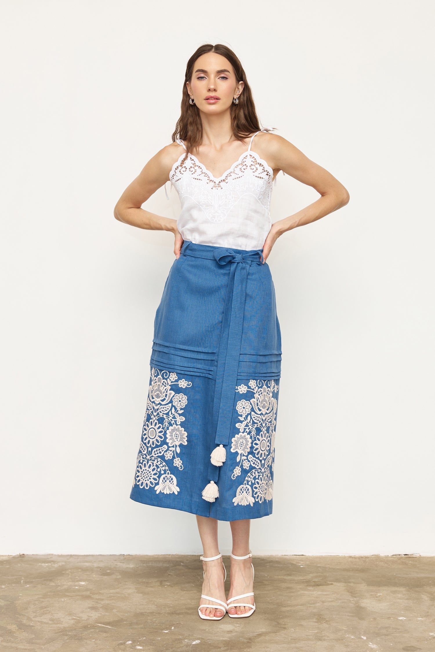 Annabo "Bijou Blossom" Maxi Skirt Steel Blue