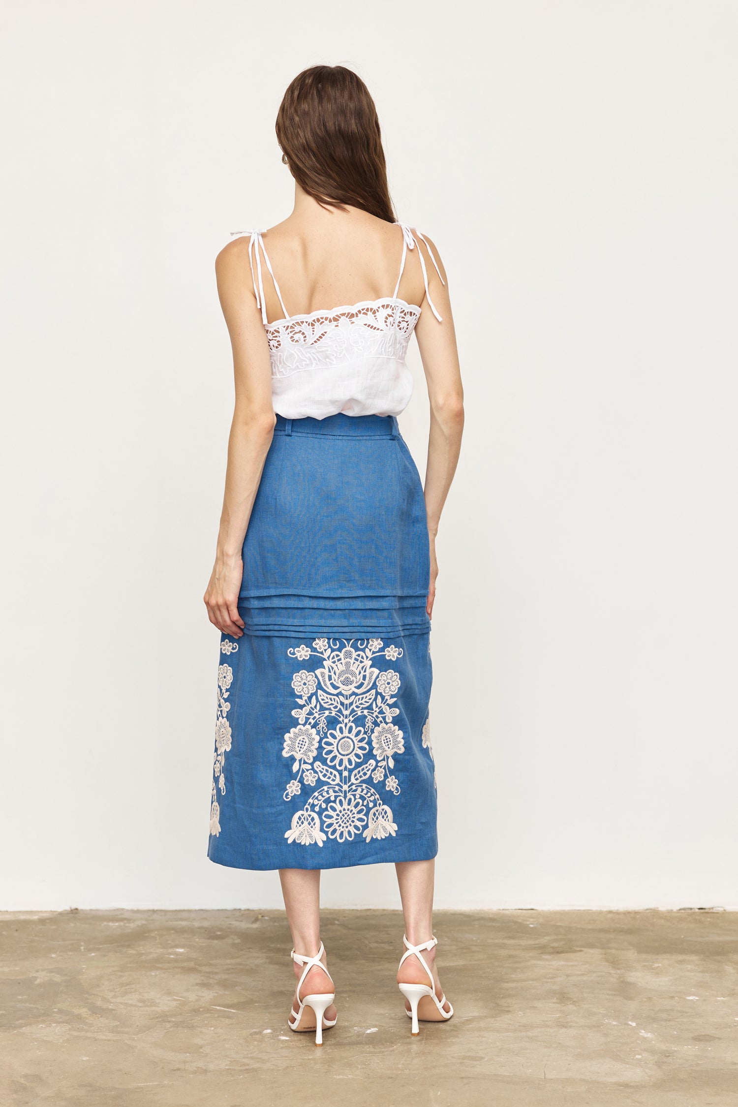 Annabo "Bijou Blossom" Maxi Skirt Steel Blue