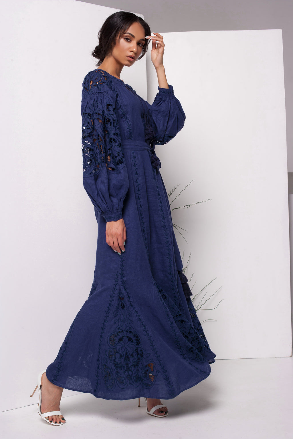 fitted lace wedding dress Lily Richelieu Navy Blue Maxi Dress
