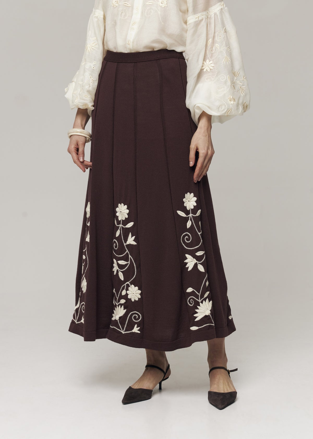 Etherea Embroidered Merino Wool Maxi Skirt