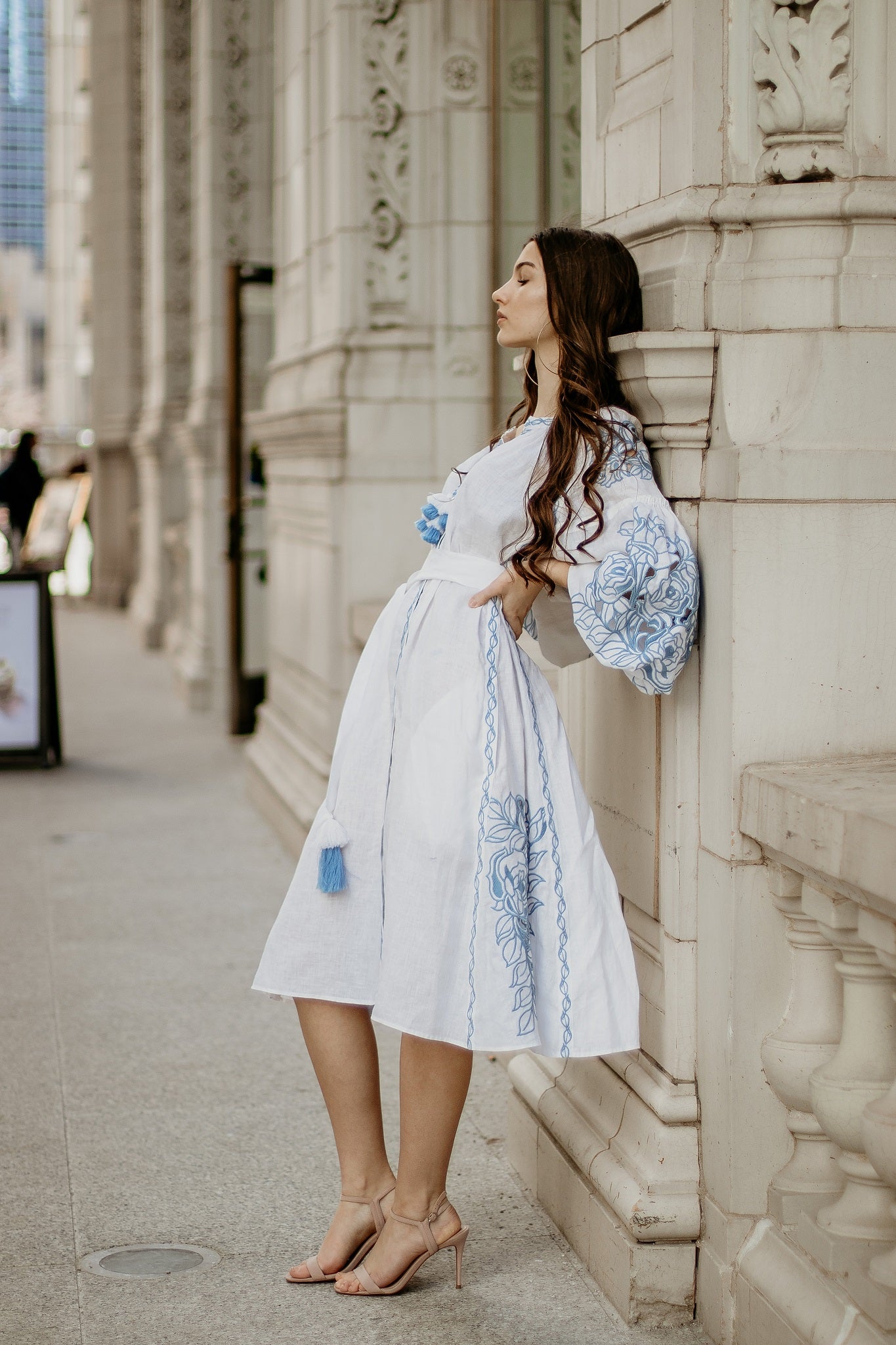 Annabo Grono Richelieu White Midi Dress