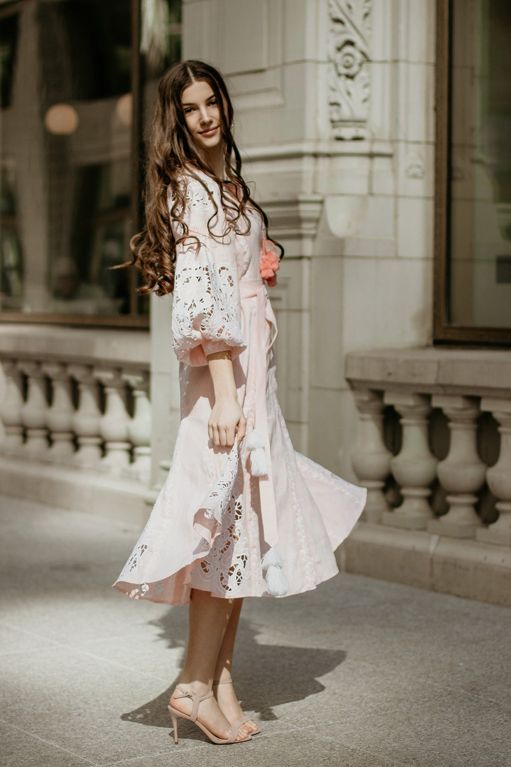 Lily Richelieu Powder Pink Midi Dress Lily Richelieu Powder Pink Midi Dress